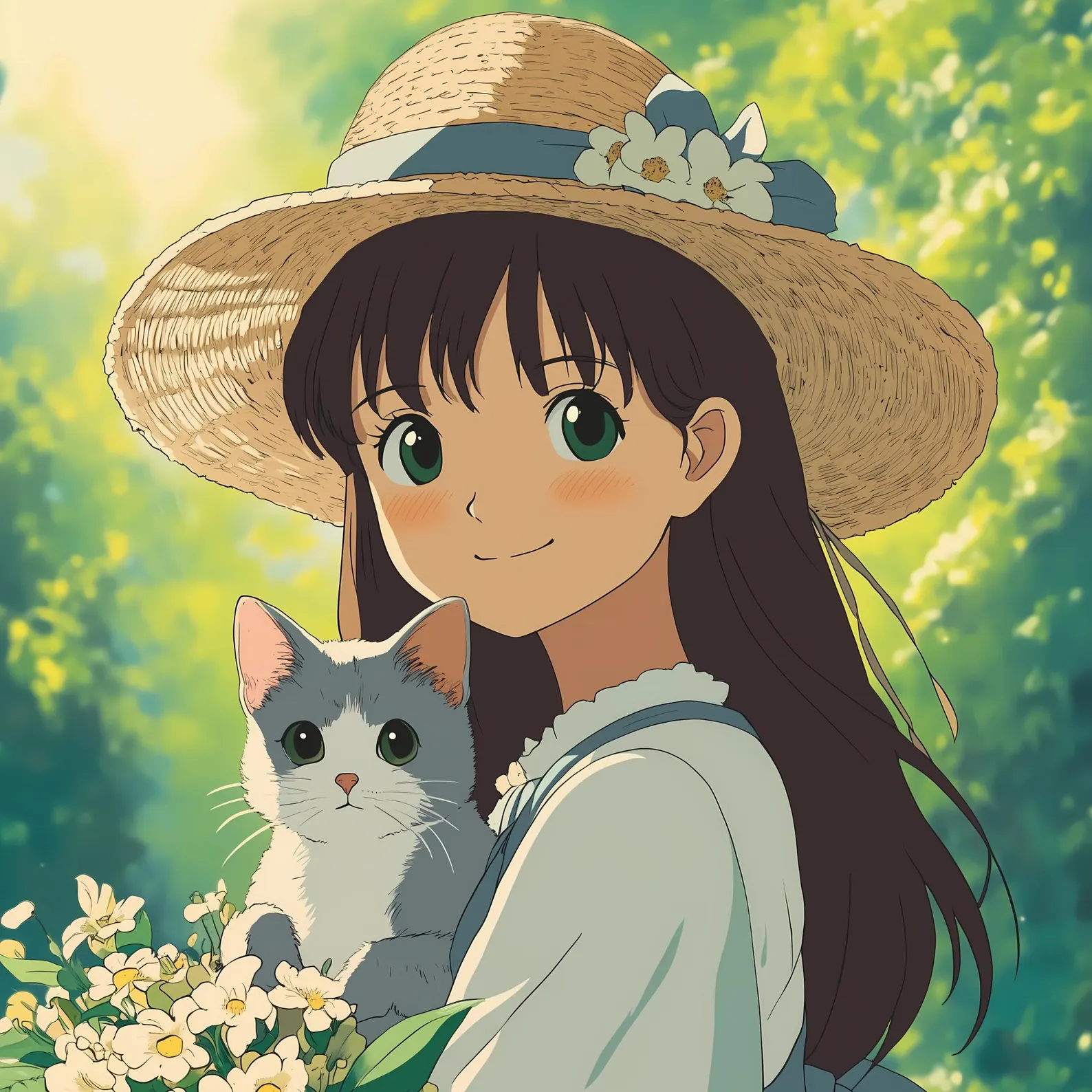 Girl with cat in Ghibli style