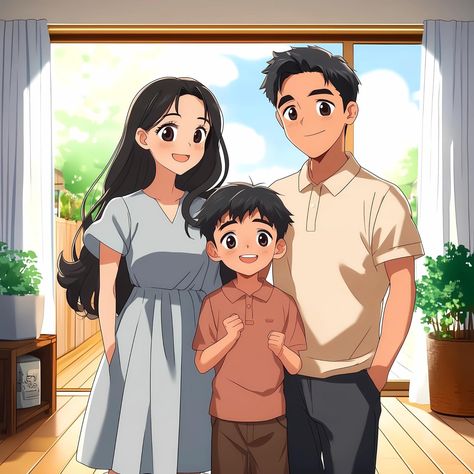 Family in Ghibli style