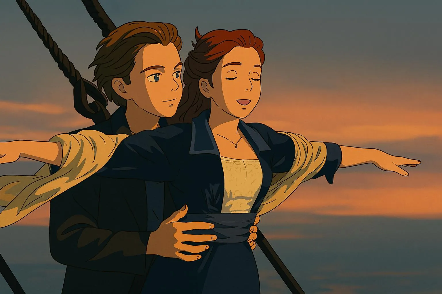 Ghibli style Titanic scene