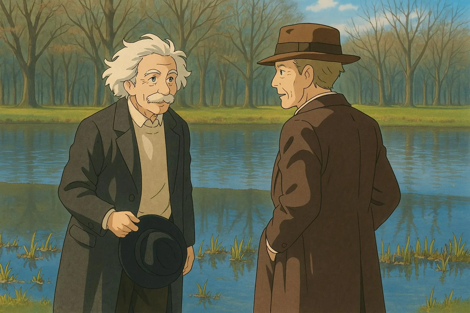 Ghibli style lakeside scene