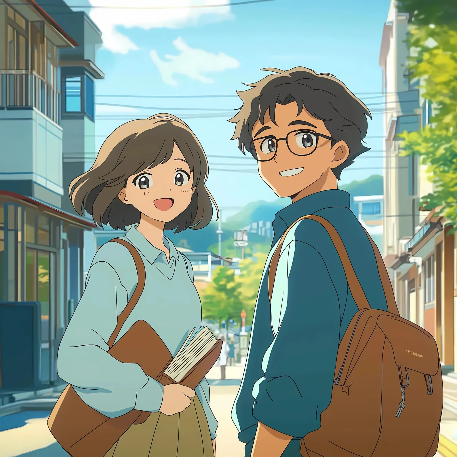 Couple on street in Ghibli style