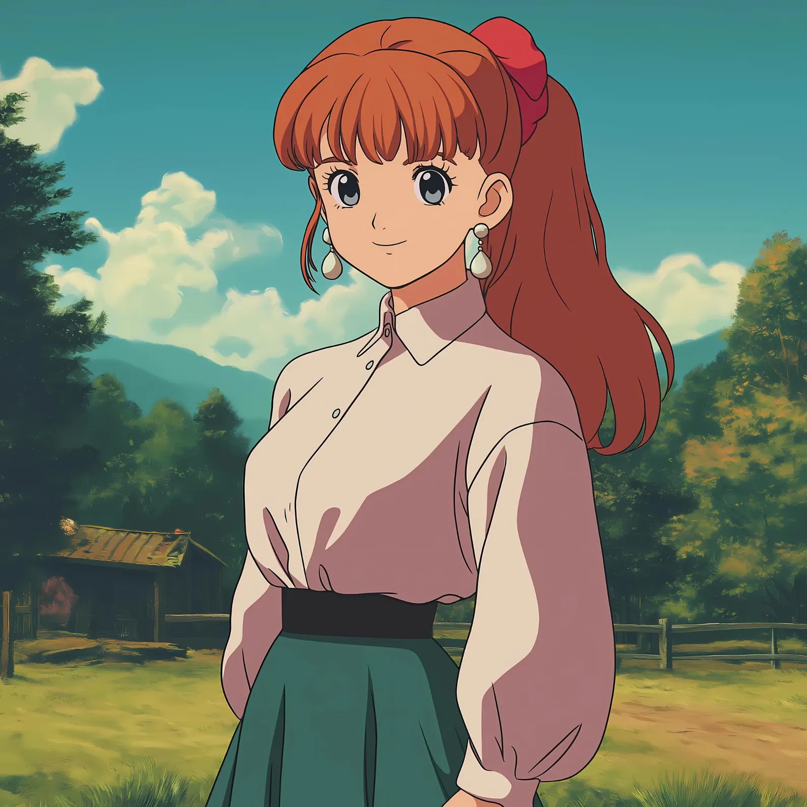 Girl with red hair in Ghibli style